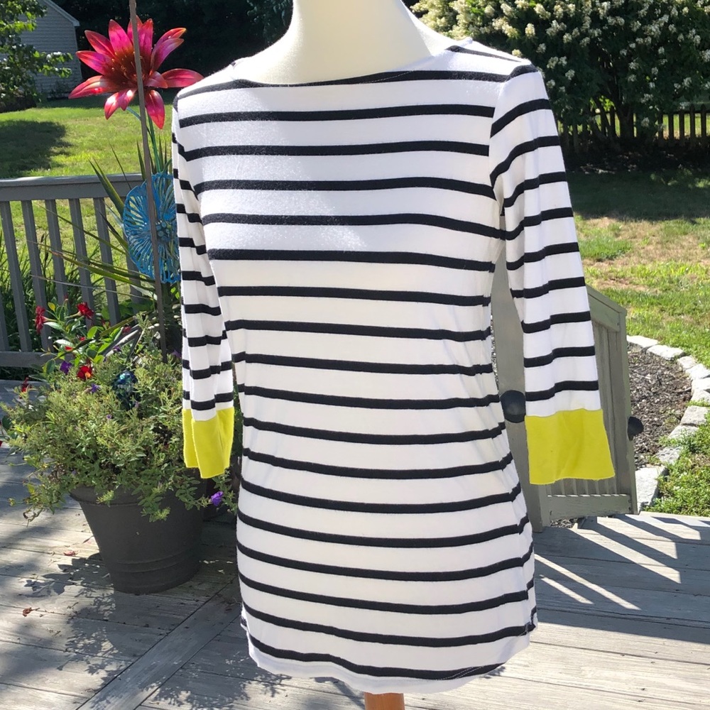 Striped Black and White Tee with Yellow Accents